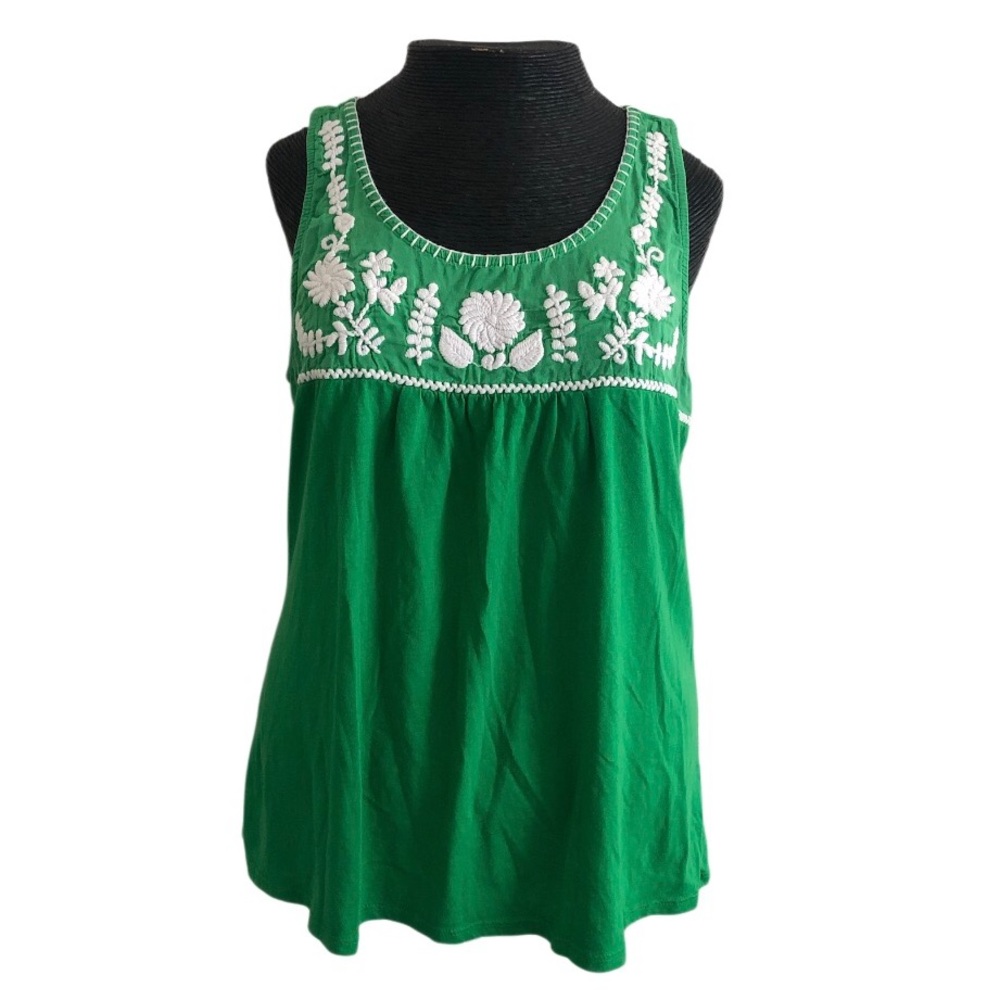 Old Navy Green Sleeveless Embroidered Tank